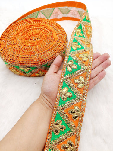 Silk Fabric Trim, Gold Gota Patti Indian Sari Border Trim By Yard Decorative Trim Craft Lace, Two Colour Trim